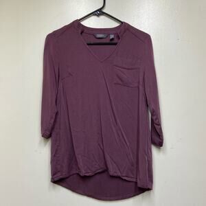 Lisa Rinna Stretch Woven V Neck Top 3/4 Sleeve 2XS